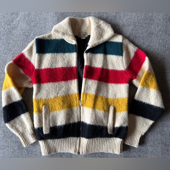 Vintage L.L. Bean Hudson Bay Blanket Wool Sweater Jacket - Picture 1 of 7